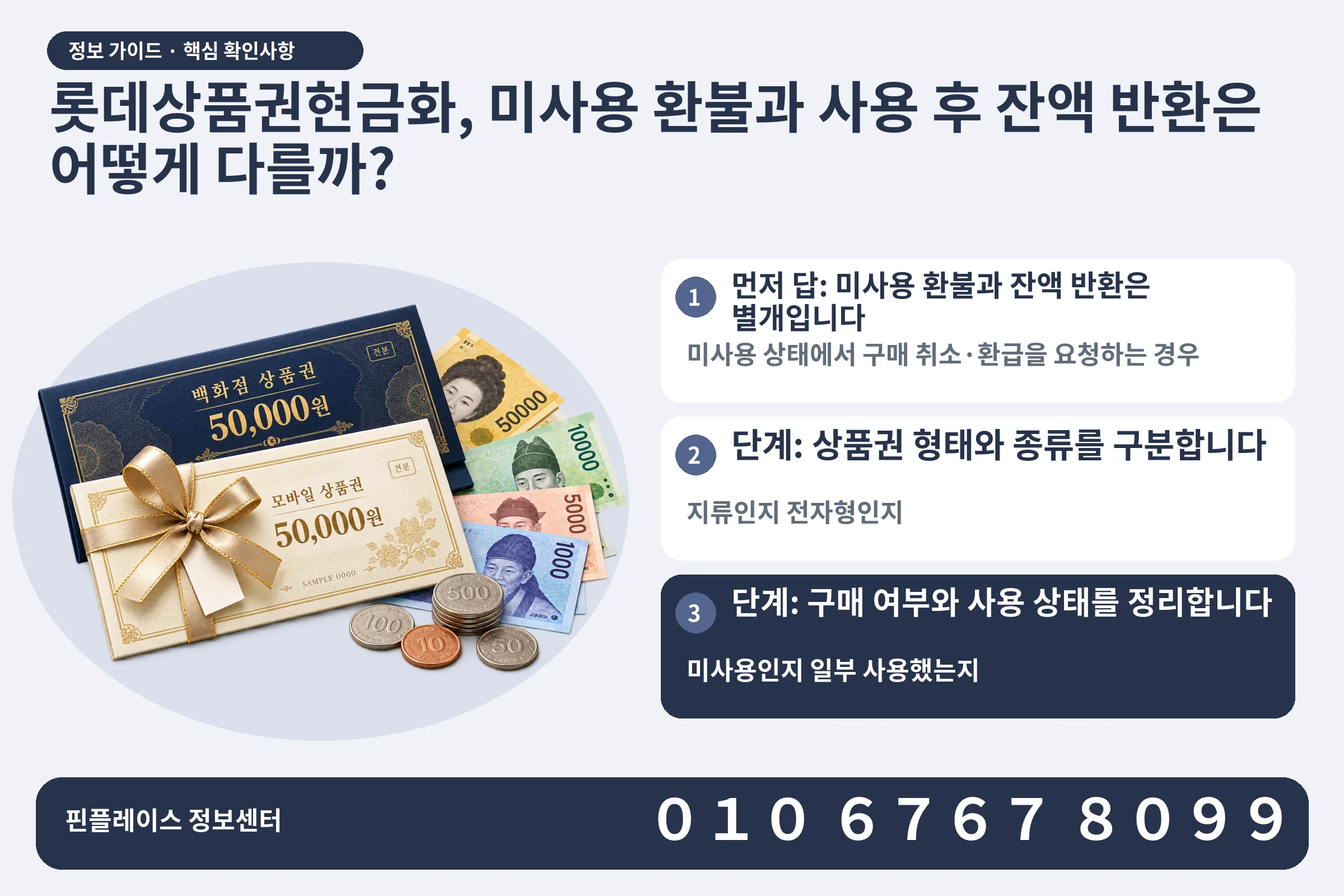 롯데상품권현금화, 미사용 환불과 사용 후 잔액 반환은 어떻게 다를까? · 상품권 / 현금·동전 · 본문 확인사항: 먼저 답: 미사용 환불과 잔액 반환은 별개입니다; 단계: 상품권 형태와 종류를 구분합니다; 단계: 구매 여부와 사용 상태를 정리합니다