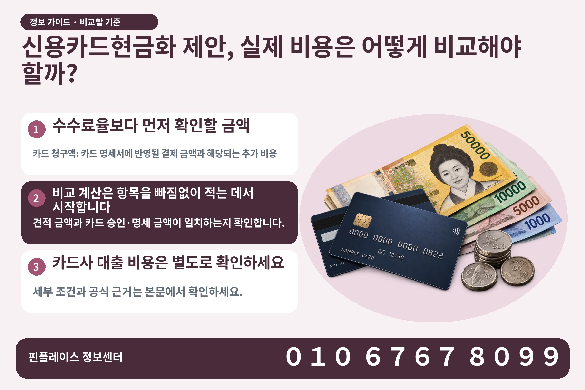 신용카드현금화 제안, 실제 비용은 어떻게 비교해야 할까? · 신용카드 / 현금·동전 · 본문 확인사항: 수수료율보다 먼저 확인할 금액; 비교 계산은 항목을 빠짐없이 적는 데서 시작합니다; 카드사 대출 비용은 별도로 확인하세요